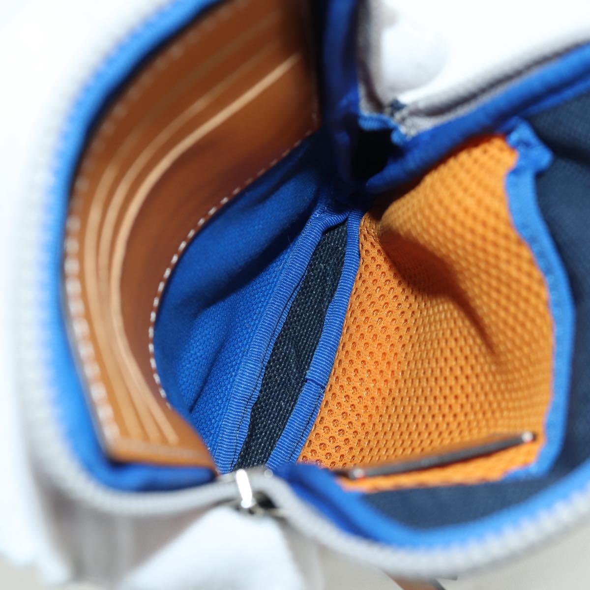 LOEWE Neck Pouch Canvas Blue Silver Auth LNZ470M