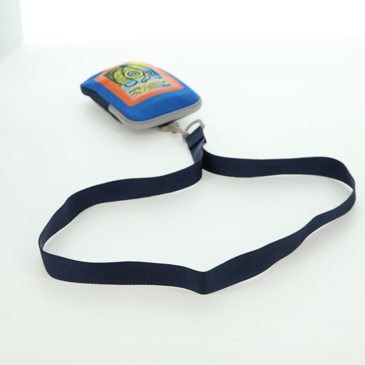 LOEWE Neck Pouch Canvas Blue Silver Auth LNZ470M