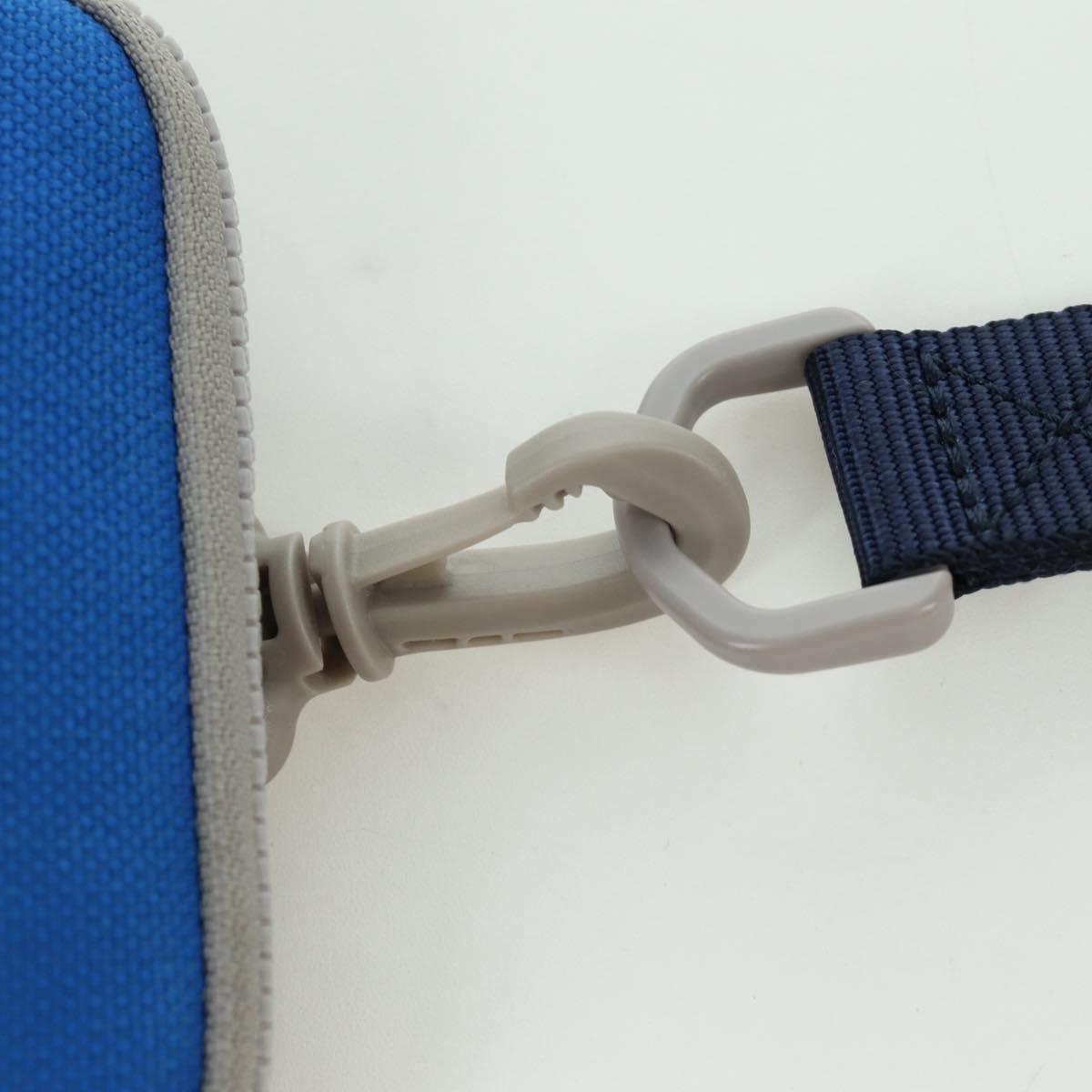 LOEWE Neck Pouch Canvas Blue Silver Auth LNZ470M
