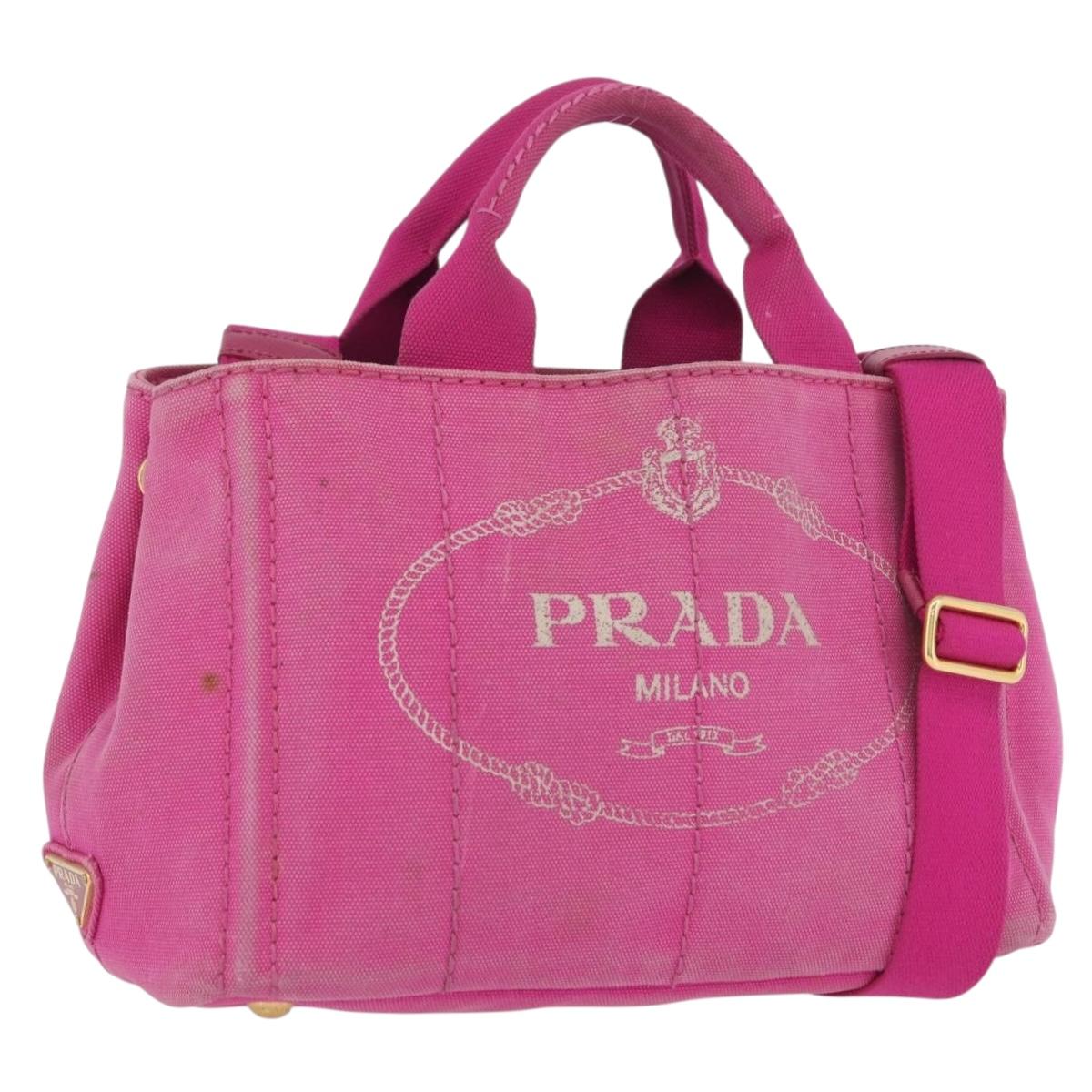 PRADA Canapa PM Hand Bag Canvas 2way Pink Gold Auth LNZ478