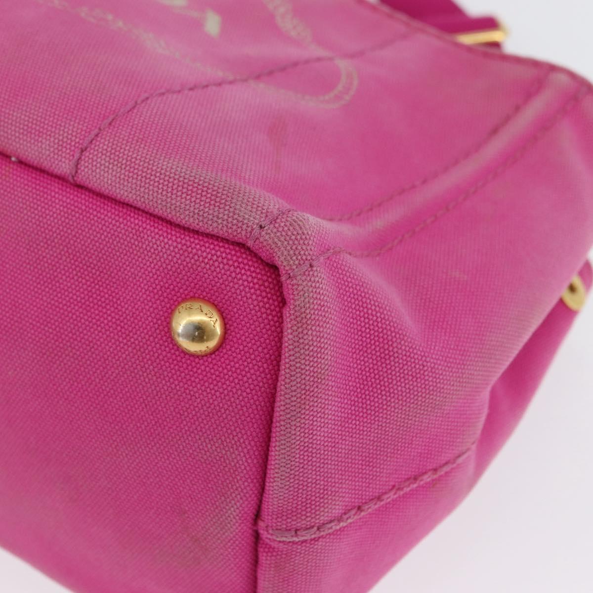 PRADA Canapa PM Hand Bag Canvas 2way Pink Gold Auth LNZ478