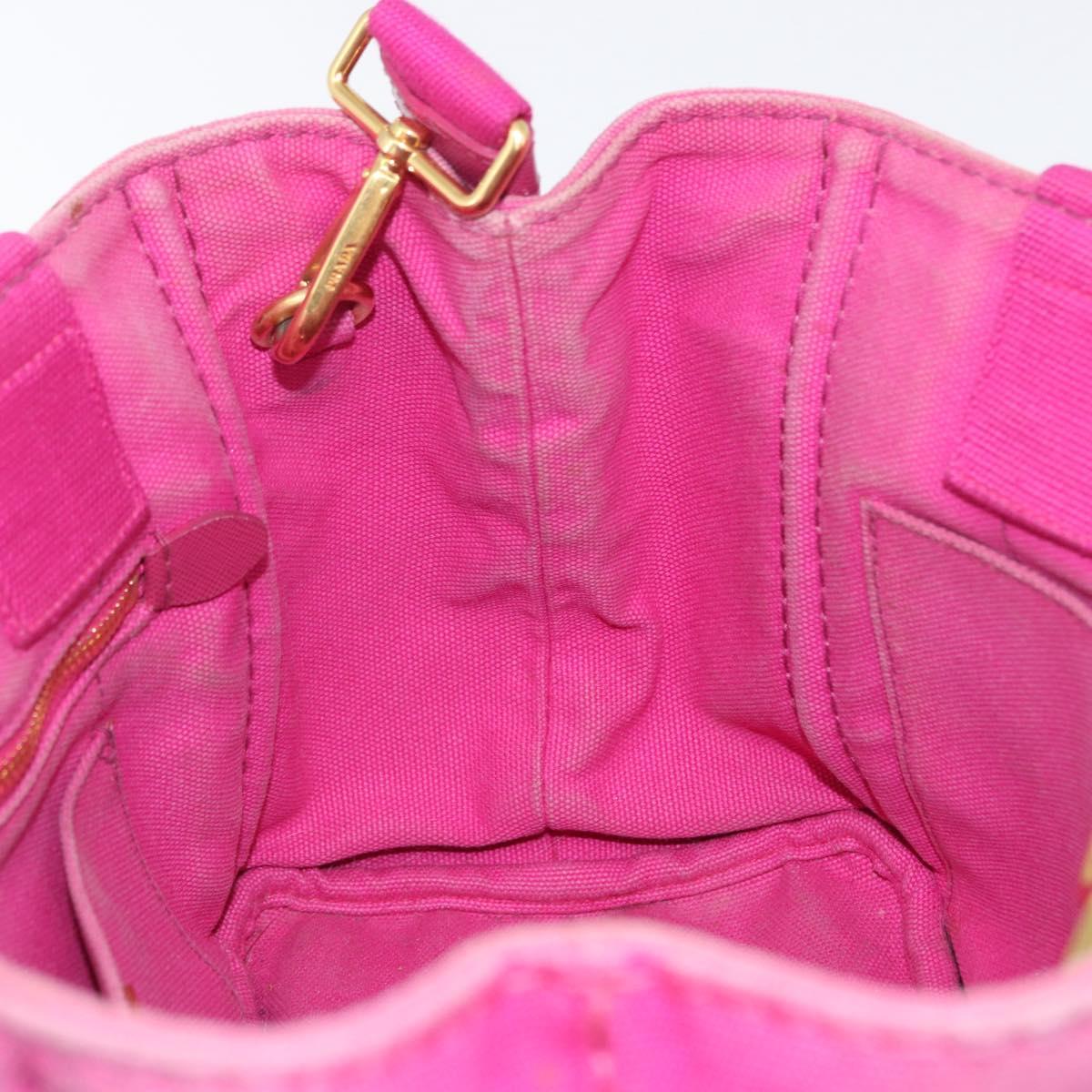 PRADA Canapa PM Hand Bag Canvas 2way Pink Gold Auth LNZ478