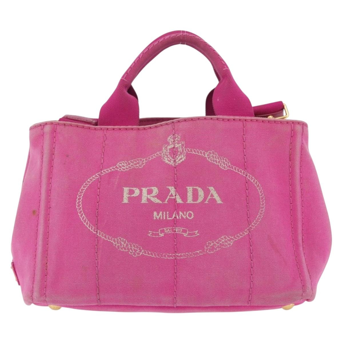 PRADA Canapa PM Hand Bag Canvas 2way Pink Gold Auth LNZ478