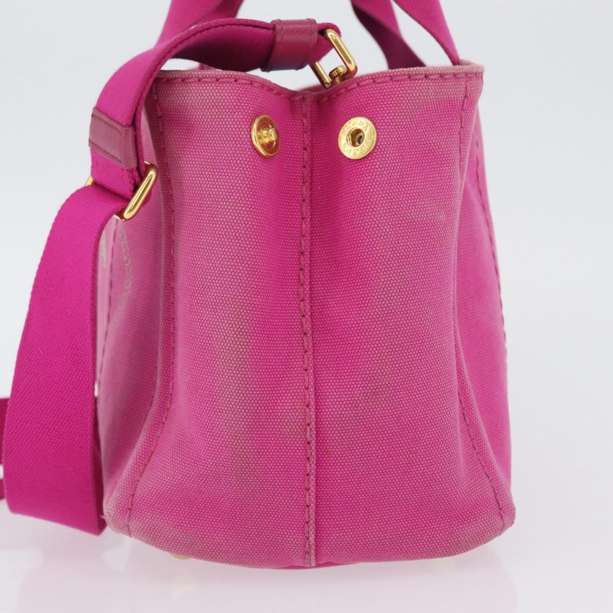 PRADA Canapa PM Hand Bag Canvas 2way Pink Gold Auth LNZ478