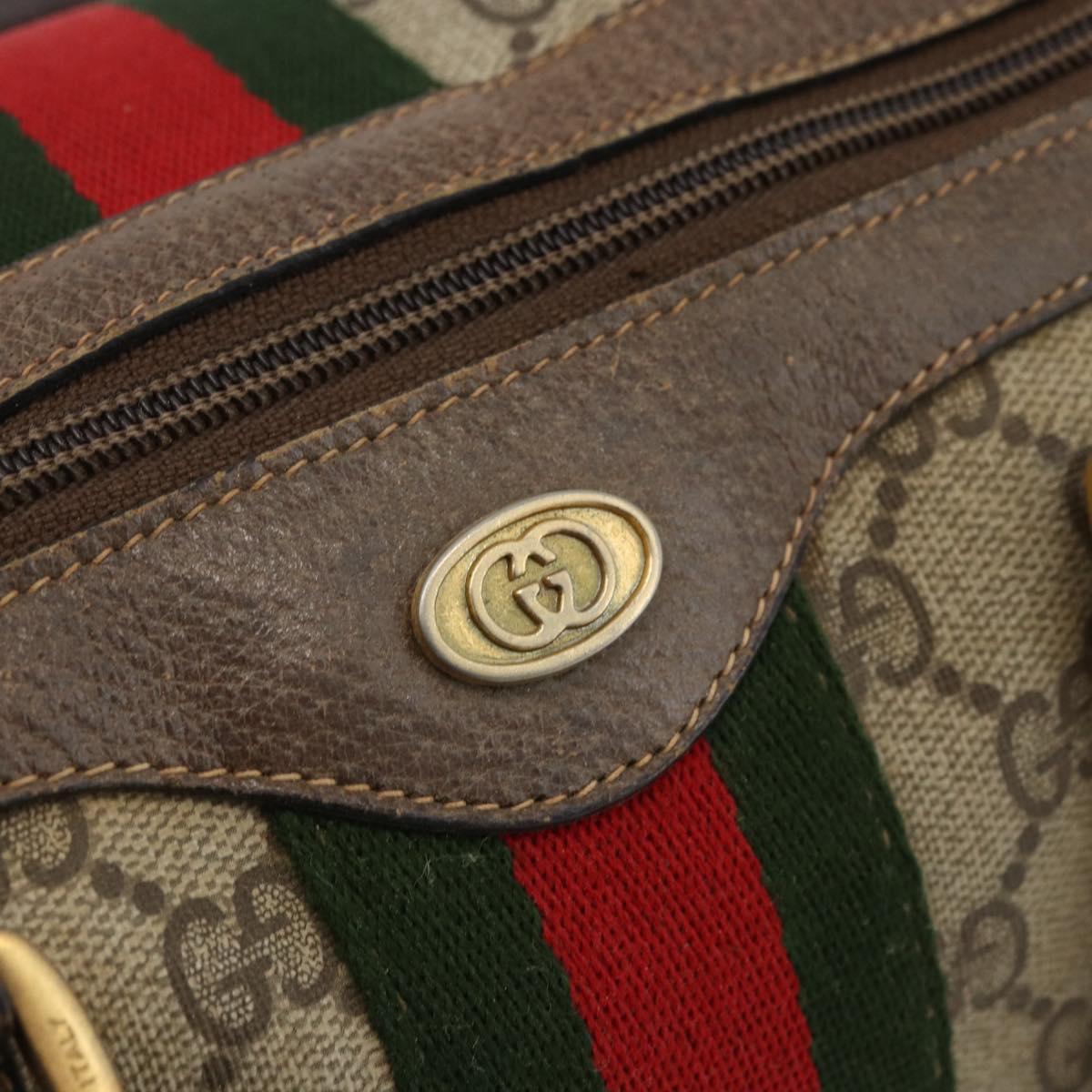 GUCCI GG Supreme Web Sherry Line Boston Bag PVC Beige Gold 58 02 007 Auth LNZ480