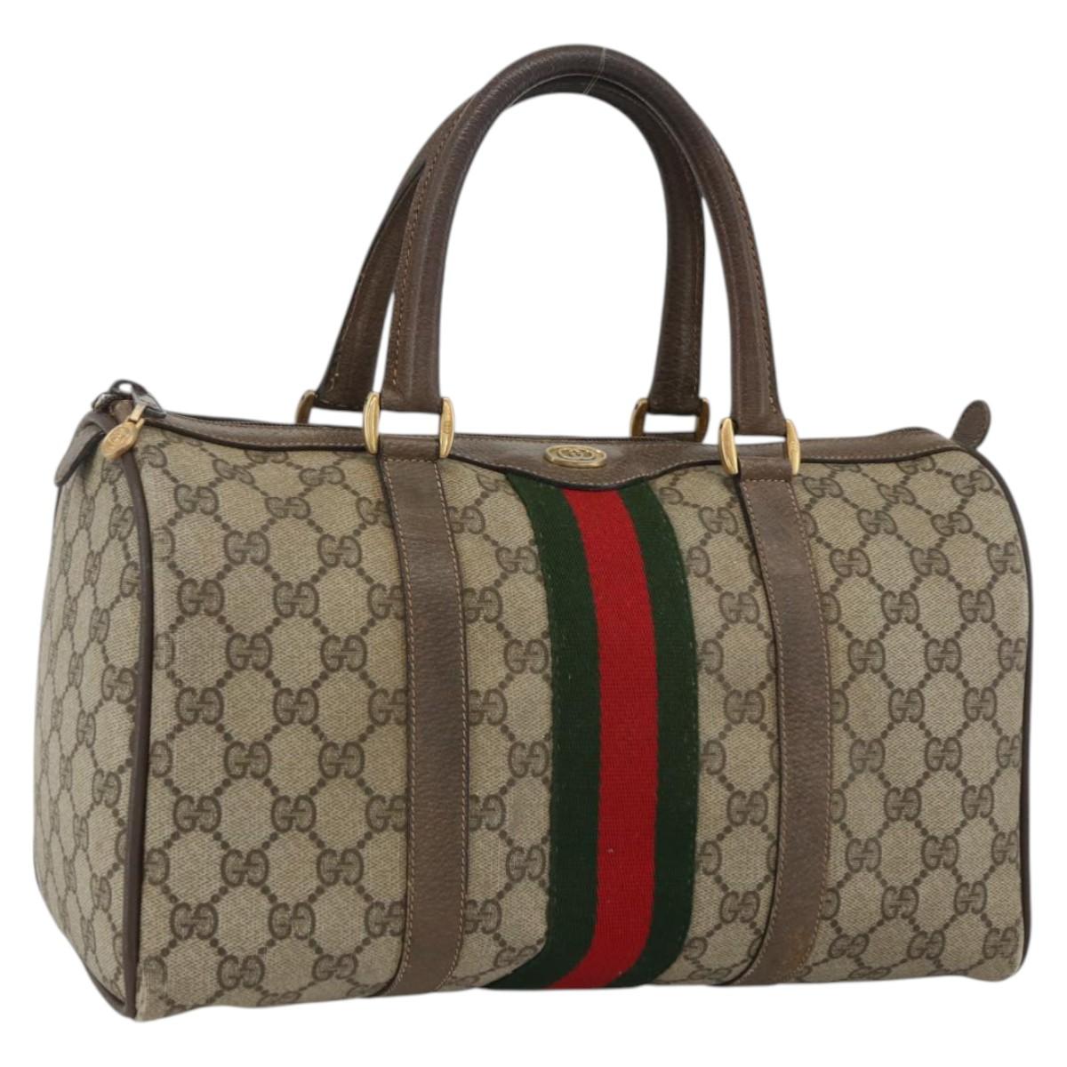GUCCI GG Supreme Web Sherry Line Boston Bag PVC Beige Gold 58 02 007 Auth LNZ480