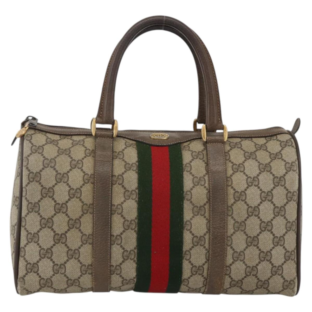 GUCCI GG Supreme Web Sherry Line Boston Bag PVC Beige Gold 58 02 007 Auth LNZ480