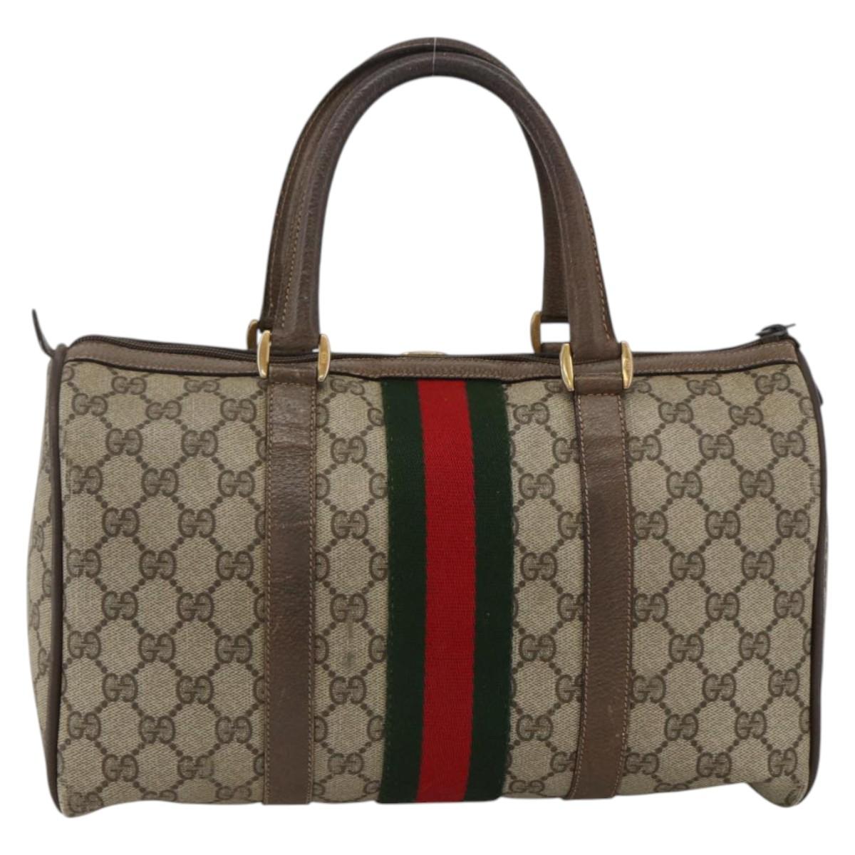 GUCCI GG Supreme Web Sherry Line Boston Bag PVC Beige Gold 58 02 007 Auth LNZ480