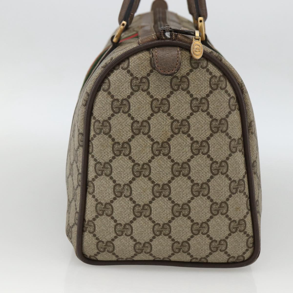 GUCCI GG Supreme Web Sherry Line Boston Bag PVC Beige Gold 58 02 007 Auth LNZ480