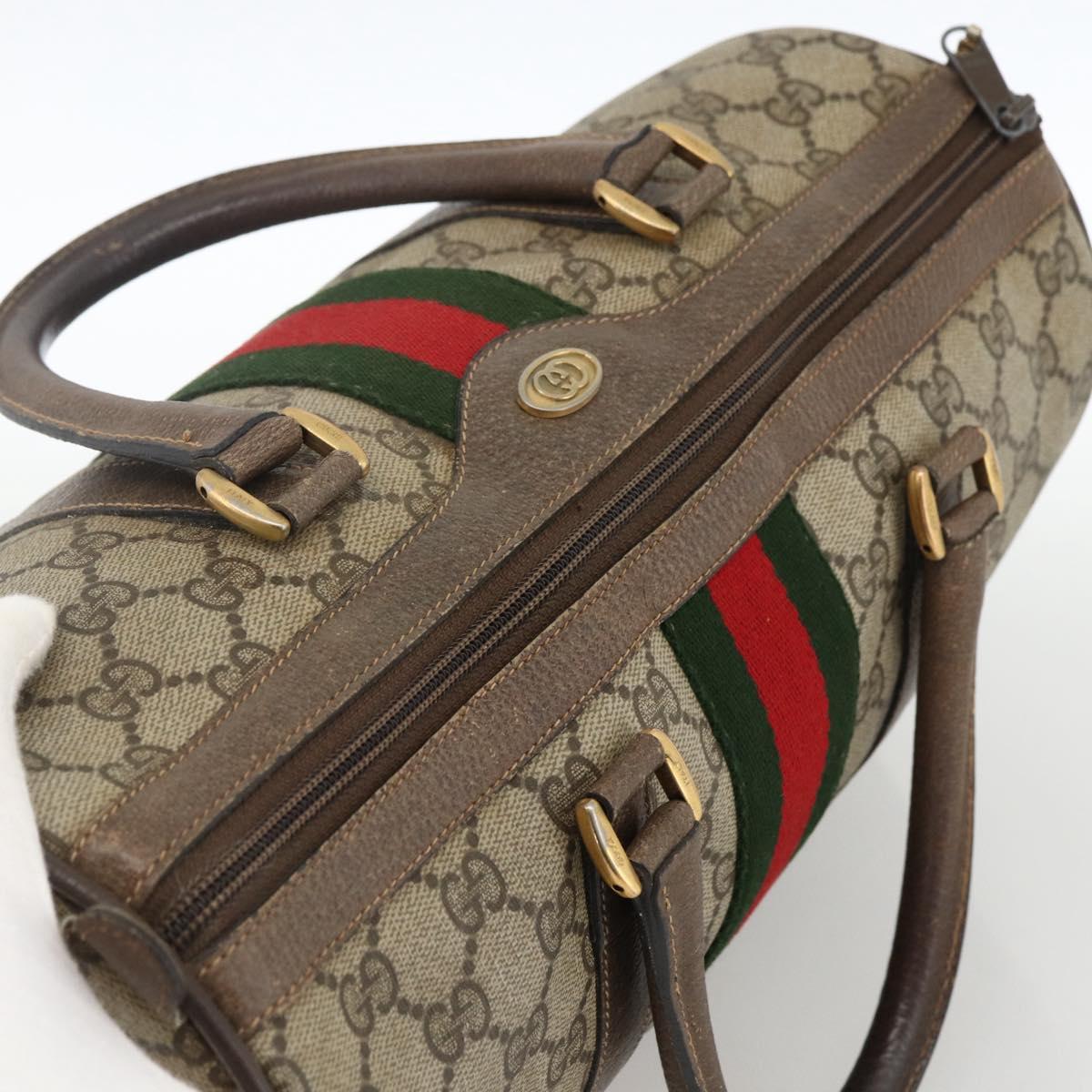 GUCCI GG Supreme Web Sherry Line Boston Bag PVC Beige Gold 58 02 007 Auth LNZ480