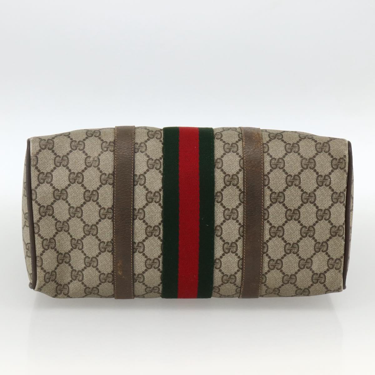 GUCCI GG Supreme Web Sherry Line Boston Bag PVC Beige Gold 58 02 007 Auth LNZ480