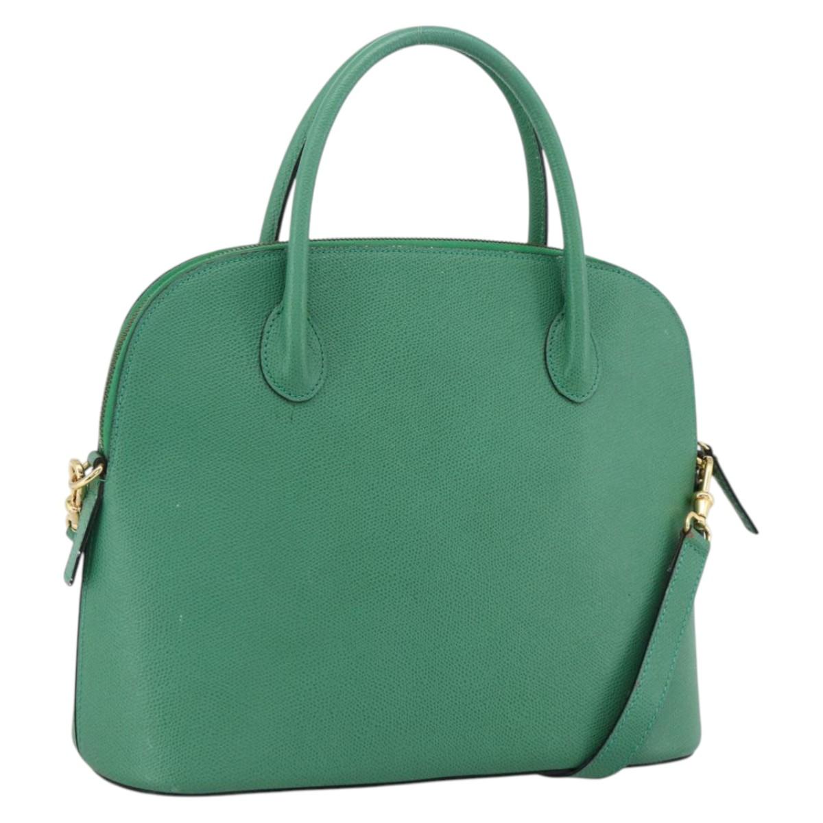 CELINE Hand Bag Leather 2way Green Gold Auth LNZ486
