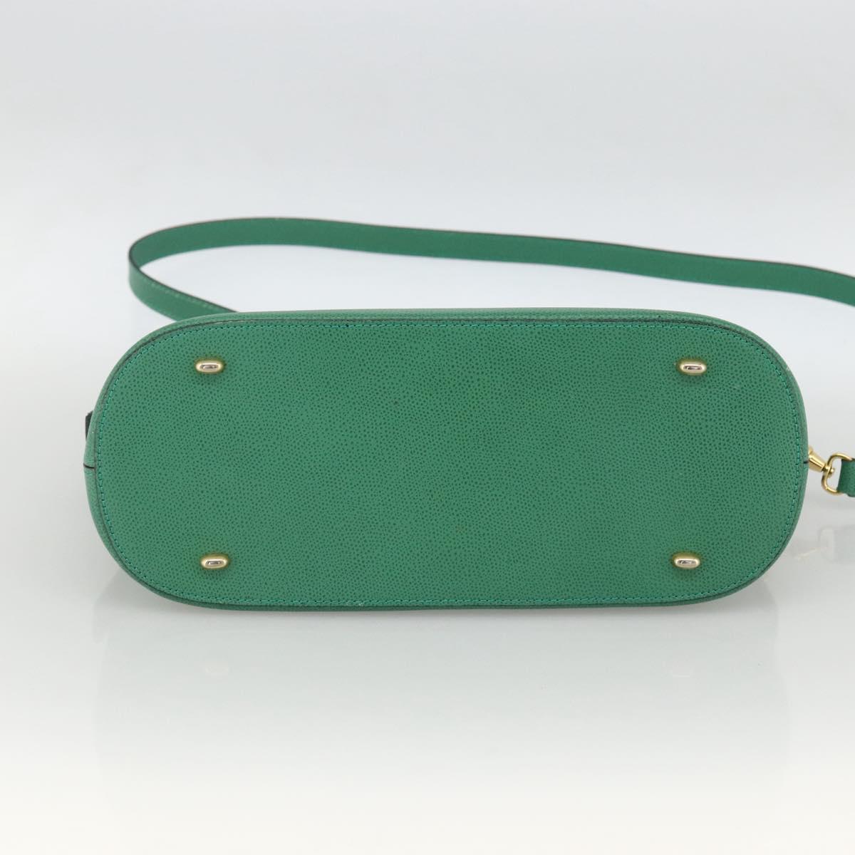 CELINE Hand Bag Leather 2way Green Gold Auth LNZ486