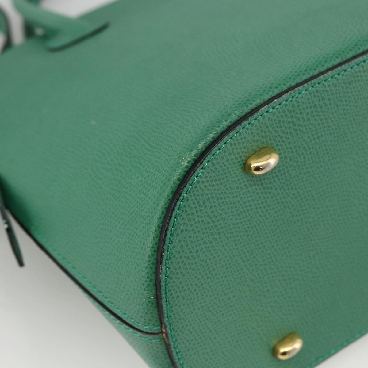 CELINE Hand Bag Leather 2way Green Gold Auth LNZ486