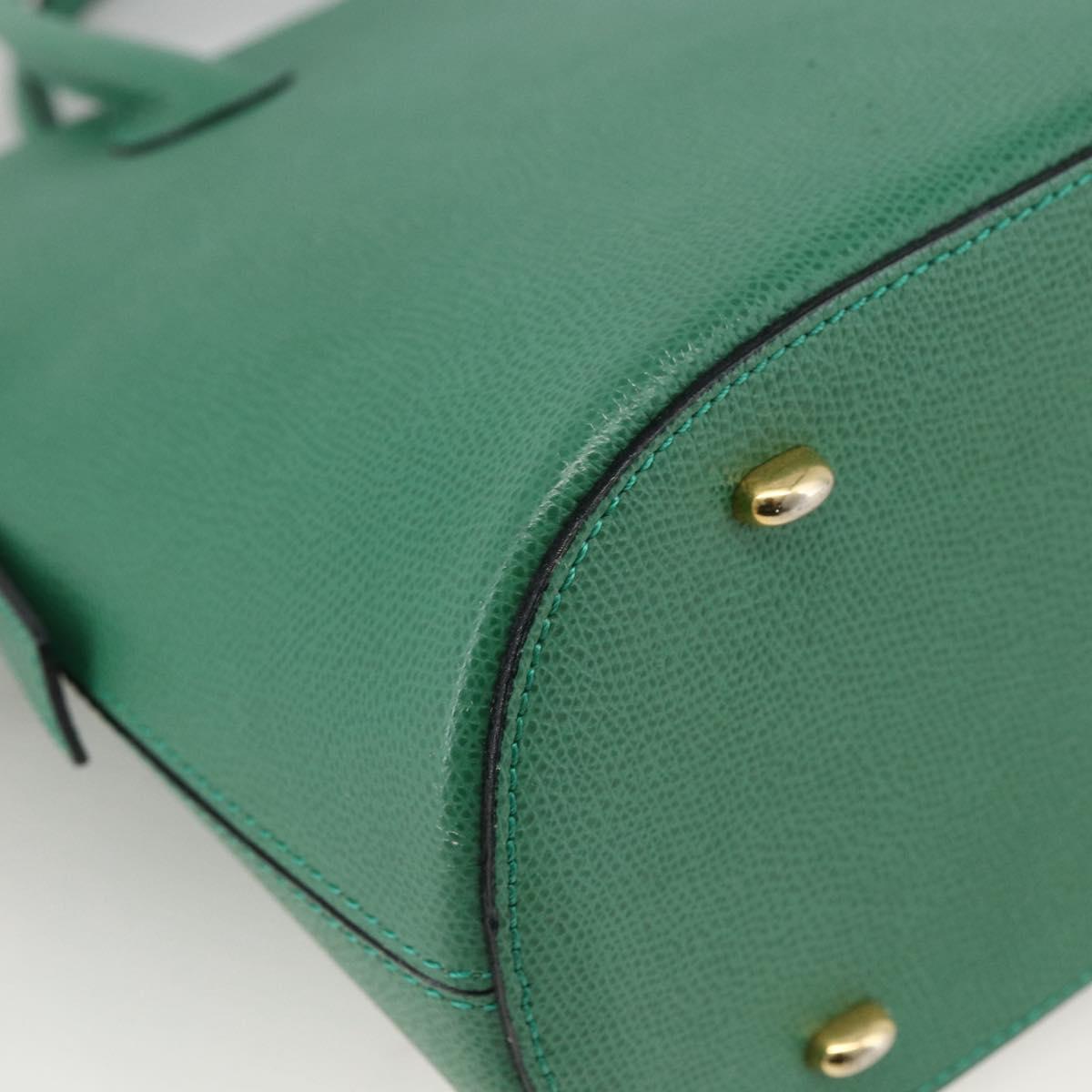 CELINE Hand Bag Leather 2way Green Gold Auth LNZ486