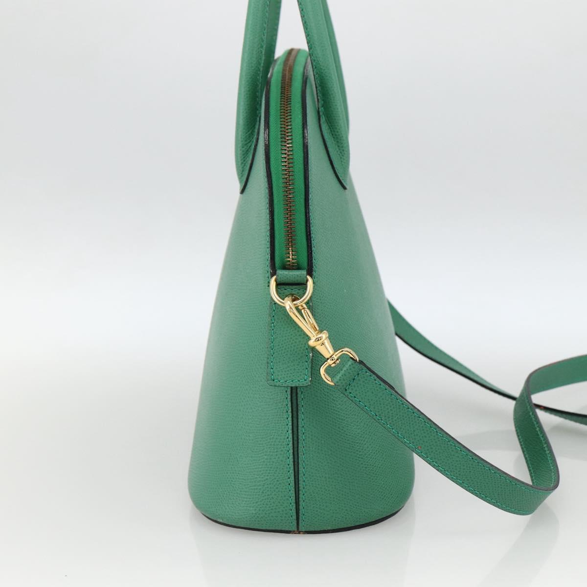 CELINE Hand Bag Leather 2way Green Gold Auth LNZ486