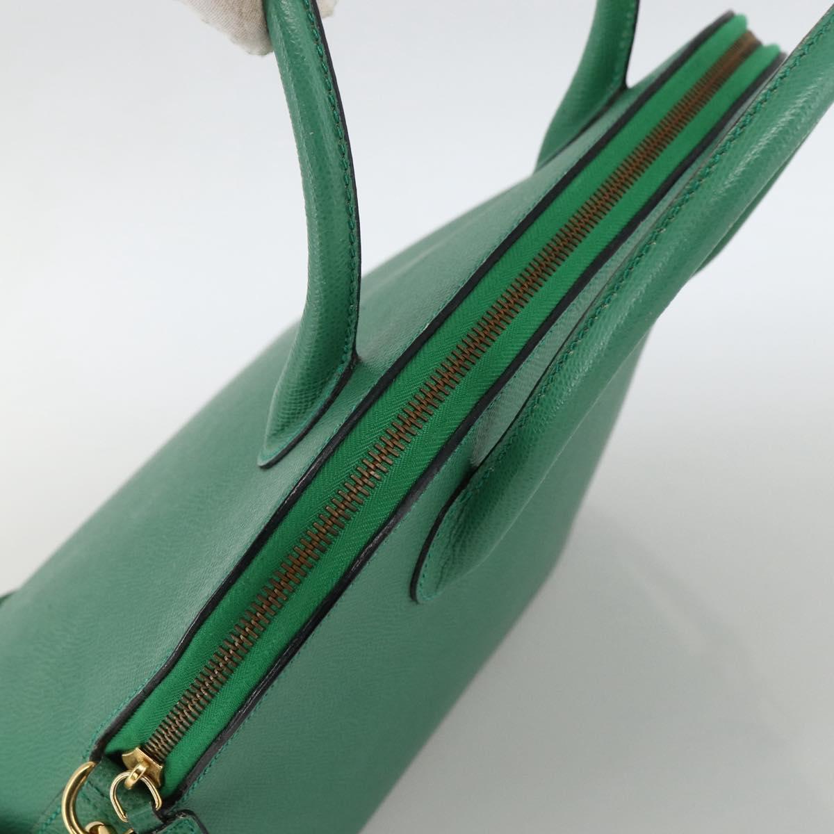 CELINE Hand Bag Leather 2way Green Gold Auth LNZ486