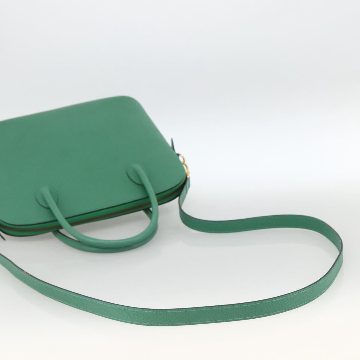 CELINE Hand Bag Leather 2way Green Gold Auth LNZ486