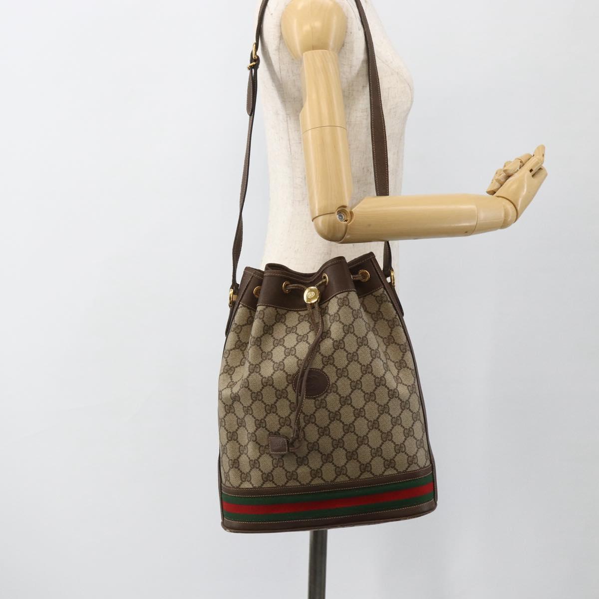 GUCCI GG Supreme Web Sherry Line Bag PVC Beige Gold 001 115 0933 Auth LNZ505