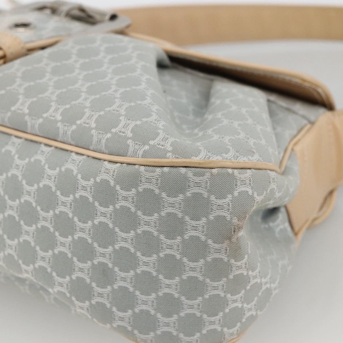 CELINE C Macadam Canvas Shoulder Bag Light Blue Silver Auth LNZ508V