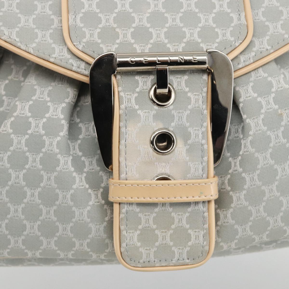 CELINE C Macadam Canvas Shoulder Bag Light Blue Silver Auth LNZ508V