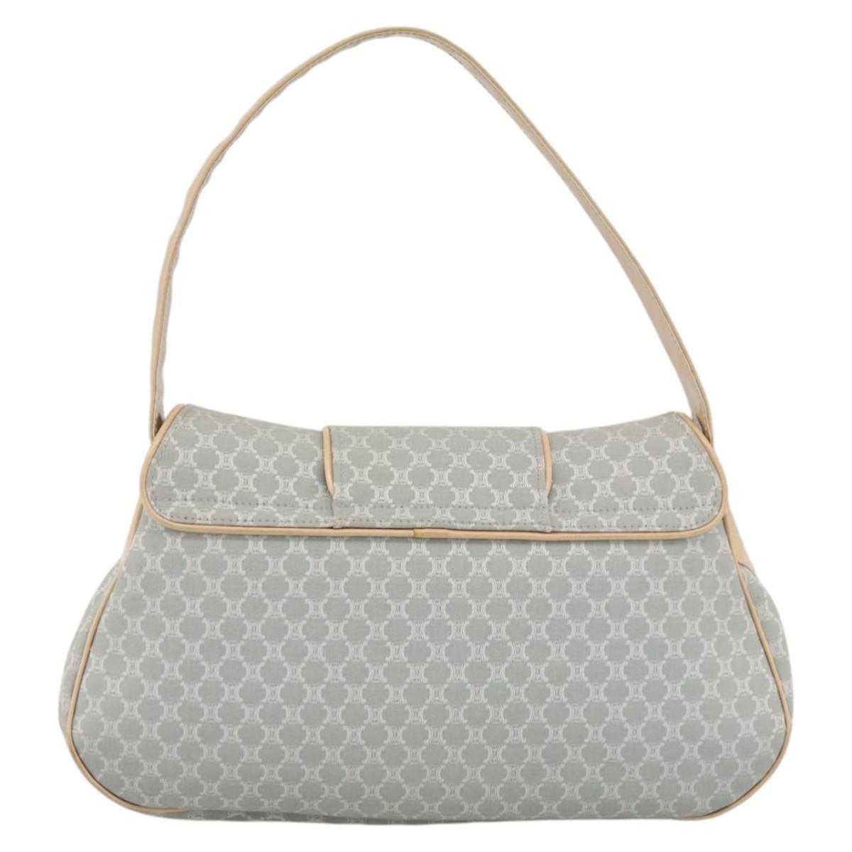 CELINE C Macadam Canvas Shoulder Bag Light Blue Silver Auth LNZ508V