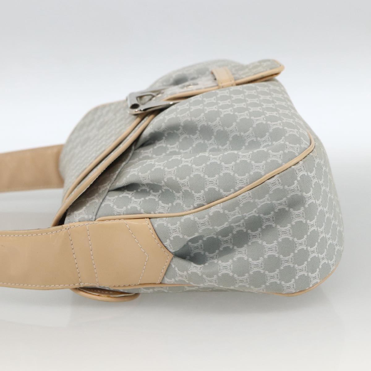 CELINE C Macadam Canvas Shoulder Bag Light Blue Silver Auth LNZ508V