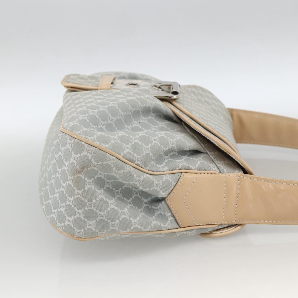 CELINE C Macadam Canvas Shoulder Bag Light Blue Silver Auth LNZ508V