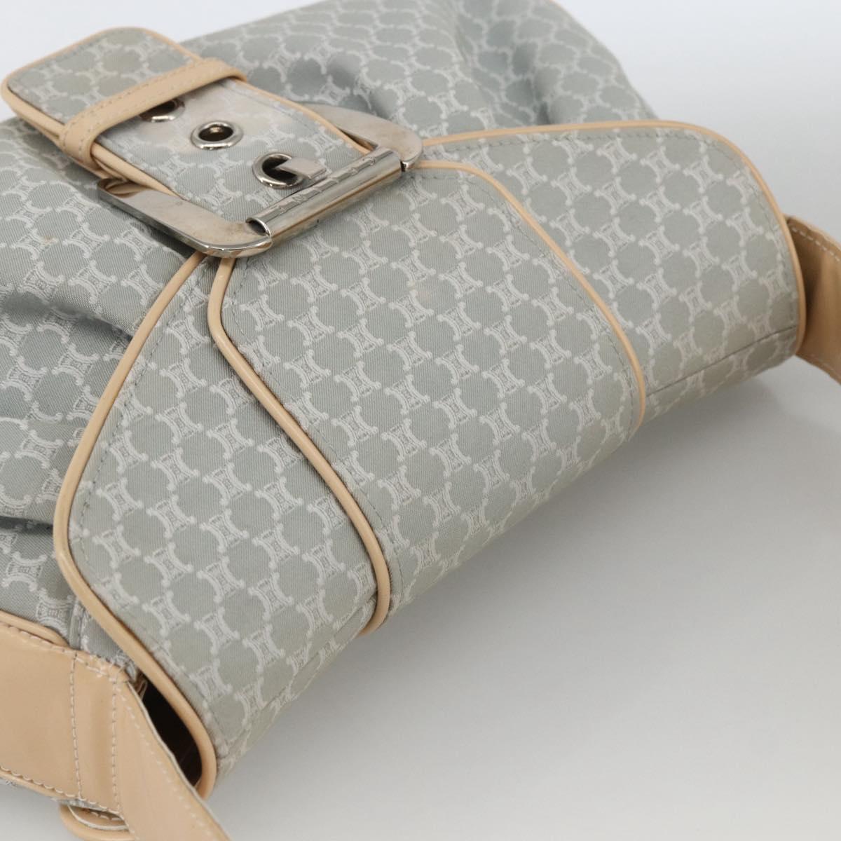 CELINE C Macadam Canvas Shoulder Bag Light Blue Silver Auth LNZ508V