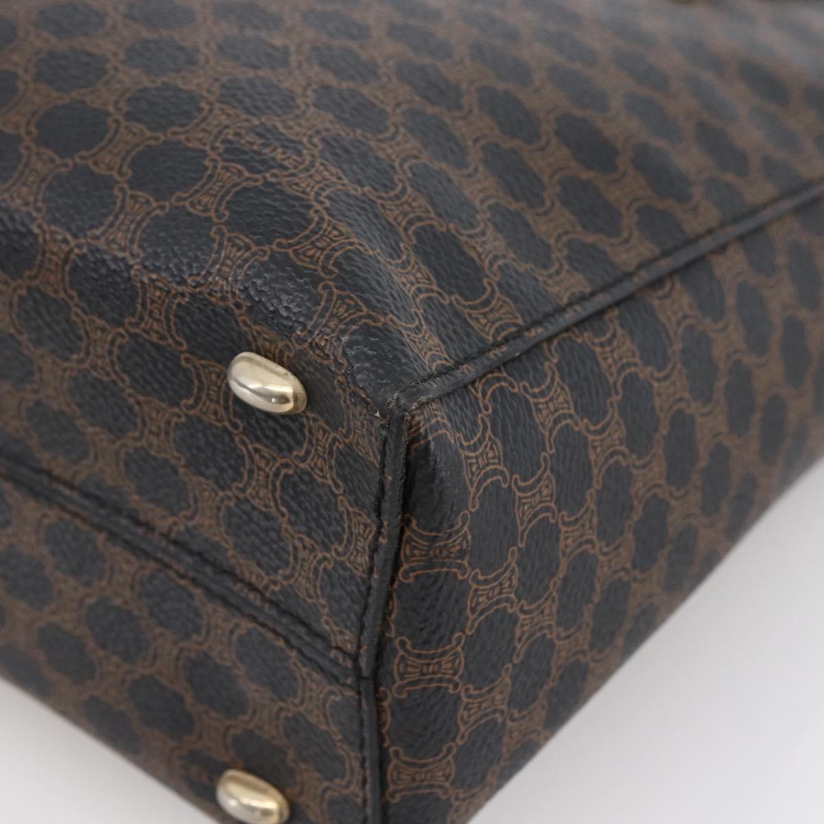 CELINE Macadam Canvas Hand Bag PVC Leather Black Gold Auth LNZ528