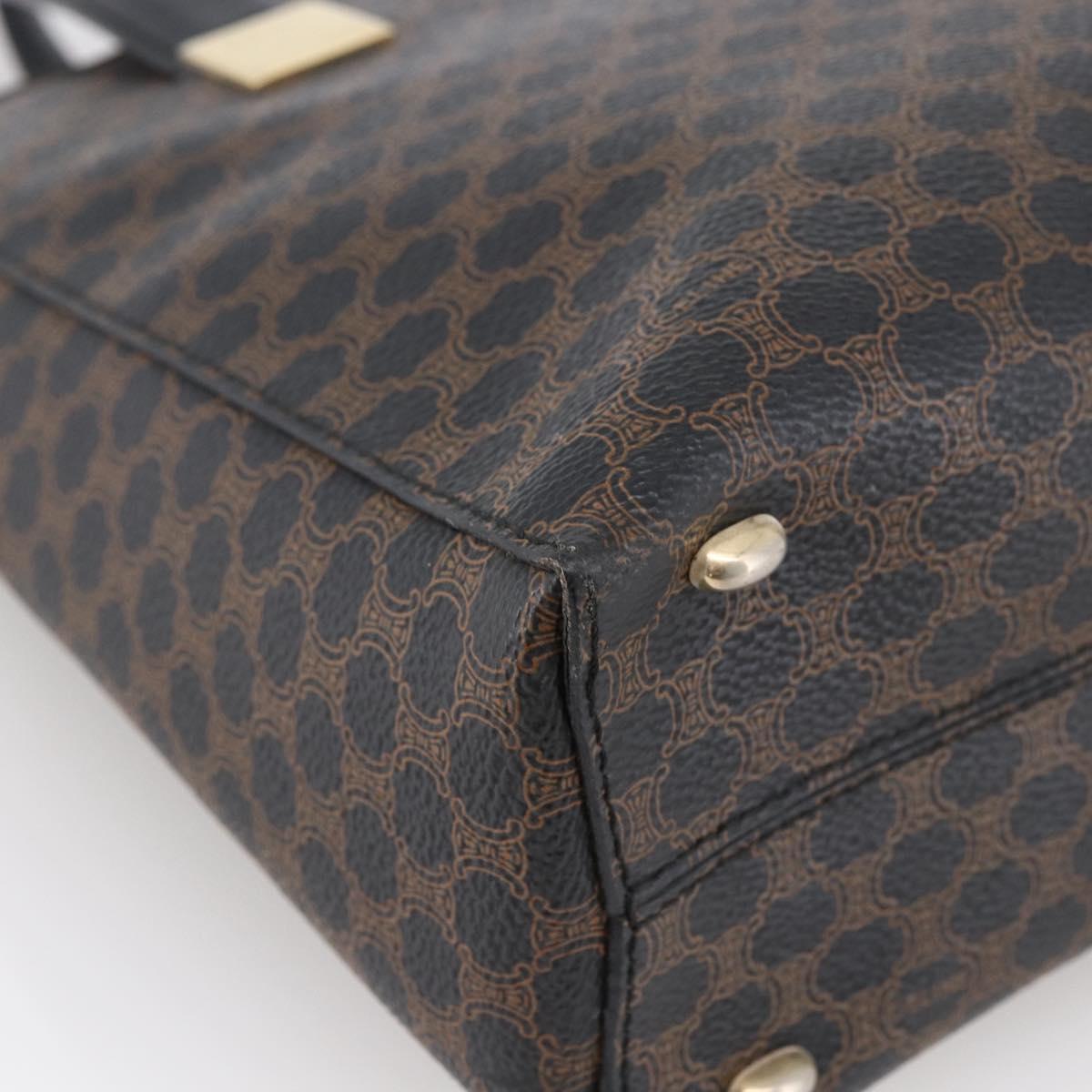 CELINE Macadam Canvas Hand Bag PVC Leather Black Gold Auth LNZ528