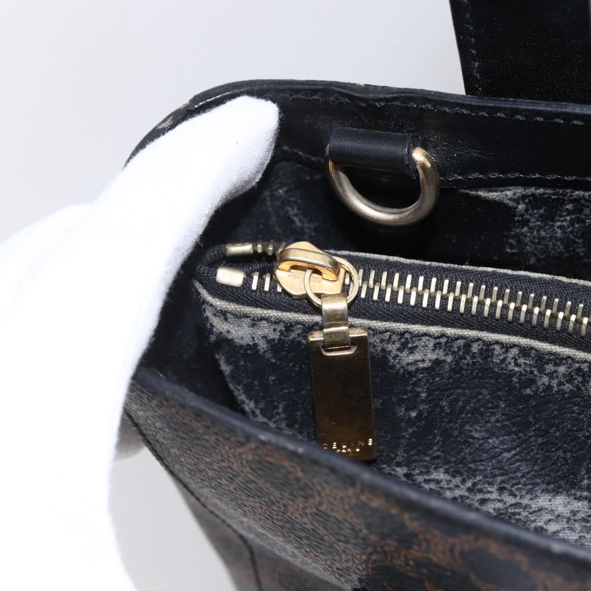 CELINE Macadam Canvas Hand Bag PVC Leather Black Gold Auth LNZ528