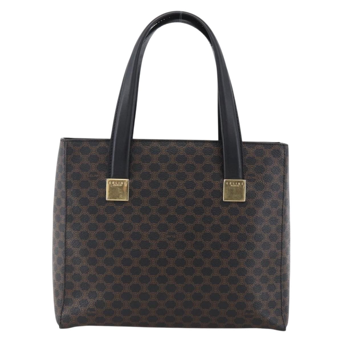 CELINE Macadam Canvas Hand Bag PVC Leather Black Gold Auth LNZ528