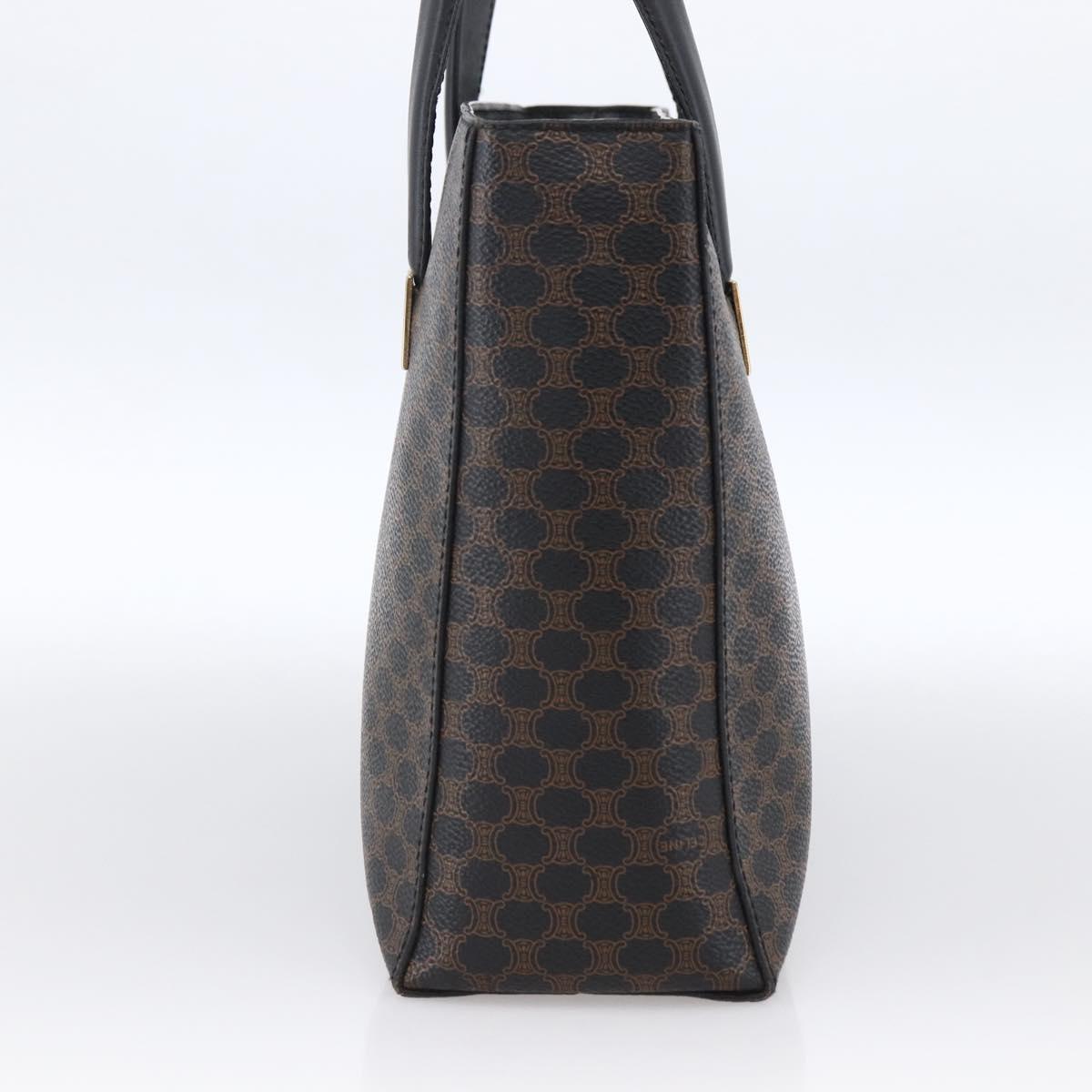 CELINE Macadam Canvas Hand Bag PVC Leather Black Gold Auth LNZ528