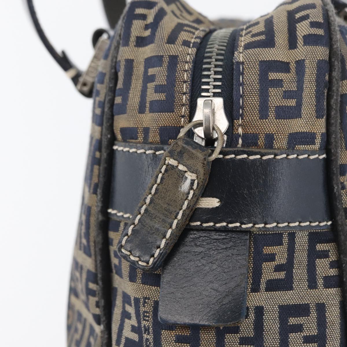 FENDI Zucchino Canvas Hand Bag Navy Silver Auth LNZ529