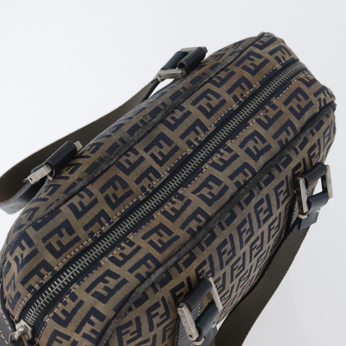 FENDI Zucchino Canvas Hand Bag Navy Silver Auth LNZ529