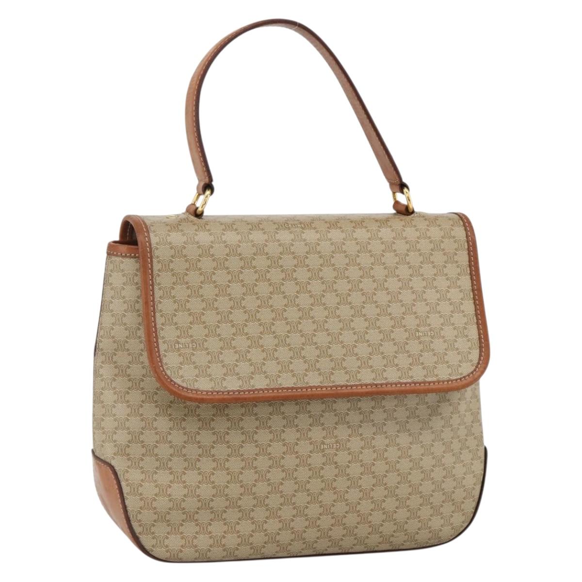 CELINE Macadam Canvas Hand Bag PVC Beige Gold Auth LNZ539