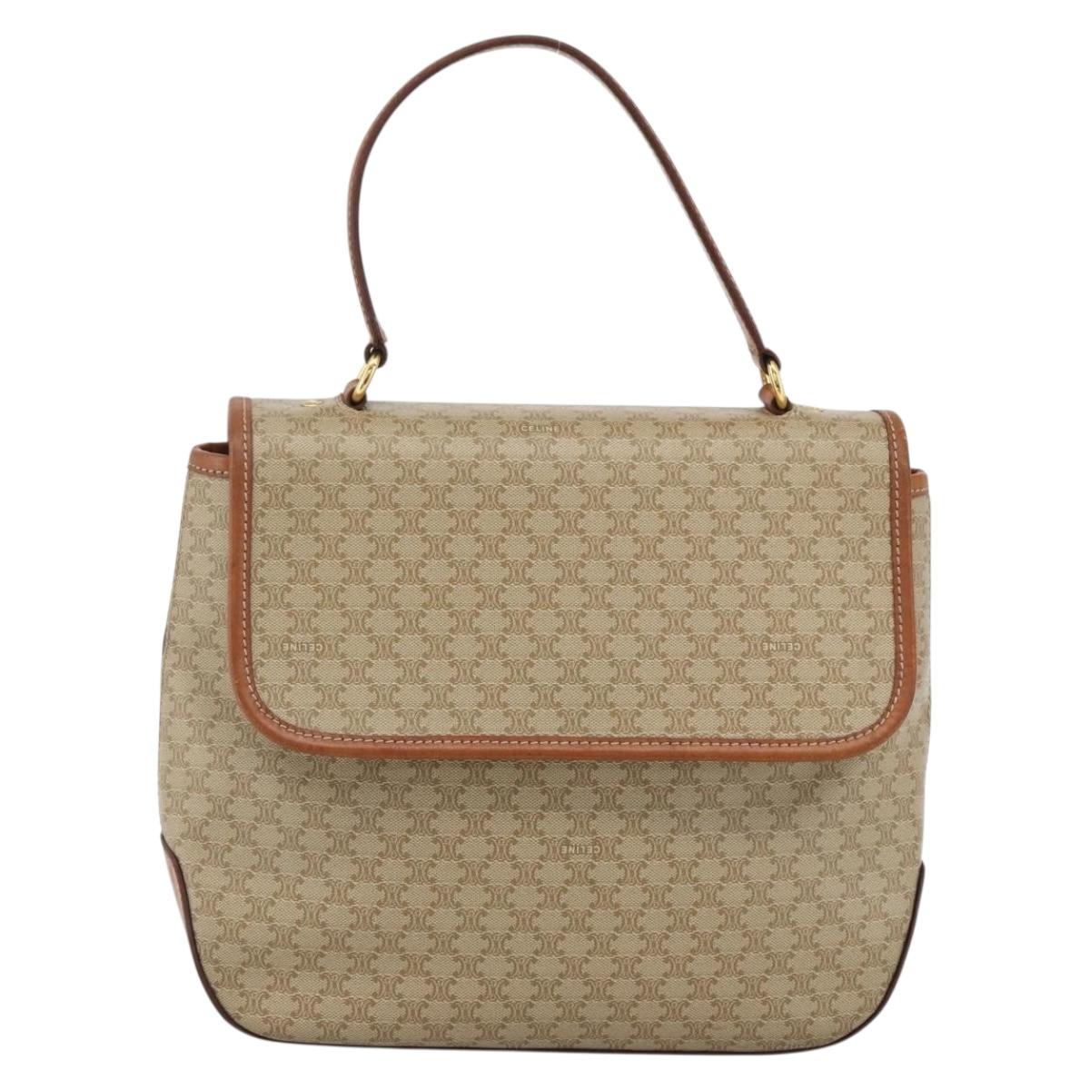 CELINE Macadam Canvas Hand Bag PVC Beige Gold Auth LNZ539