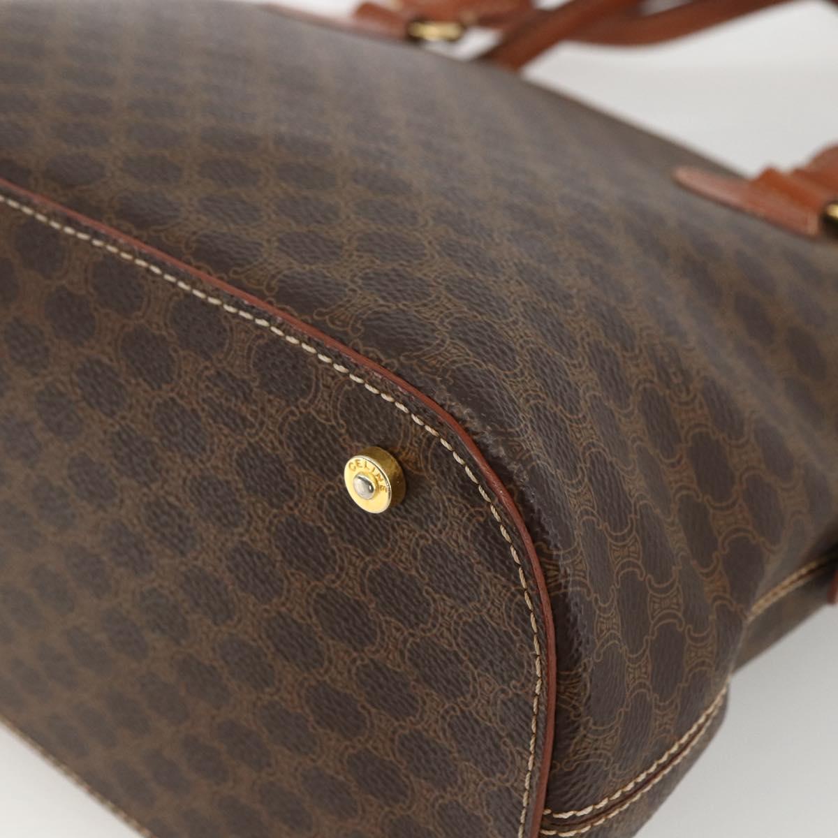 CELINE Macadam Canvas Hand Bag PVC Leather 2way Brown Gold Auth LNZ540