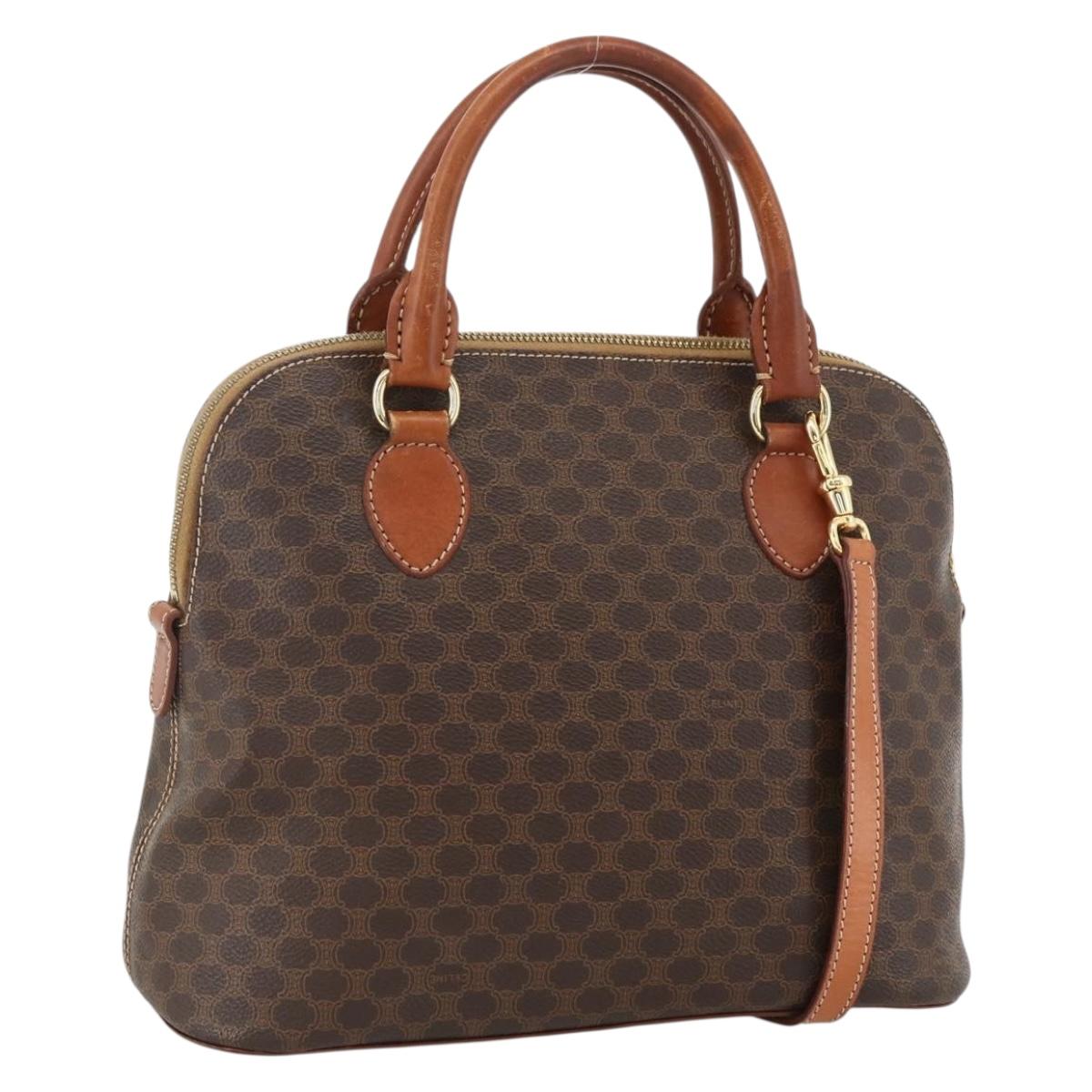CELINE Macadam Canvas Hand Bag PVC Leather 2way Brown Gold Auth LNZ540