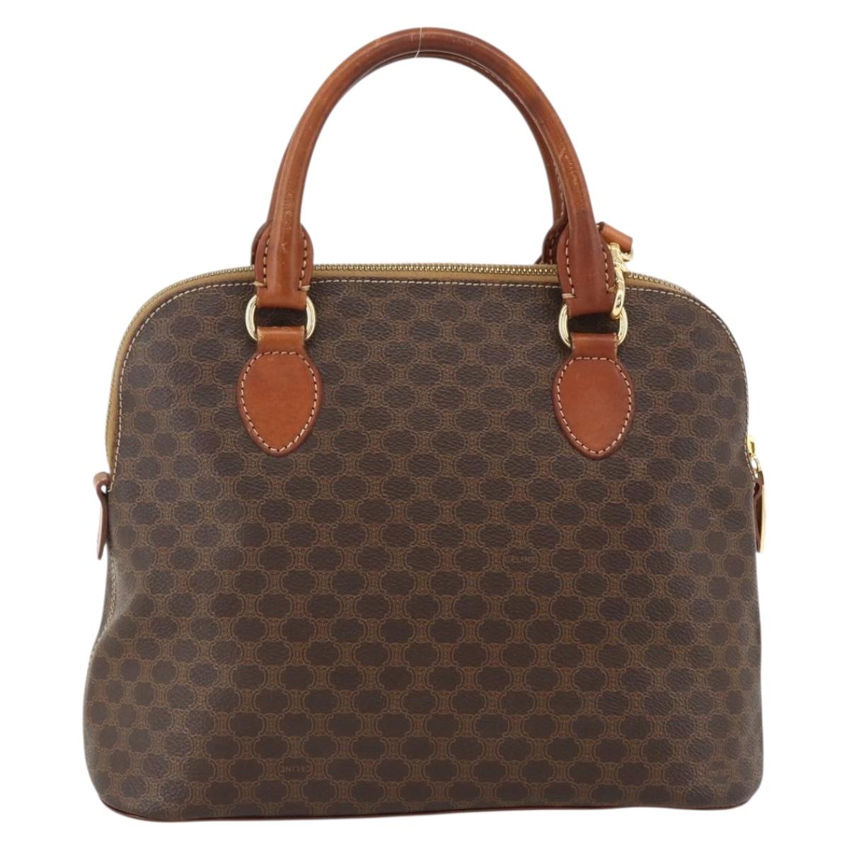 CELINE Macadam Canvas Hand Bag PVC Leather 2way Brown Gold Auth LNZ540