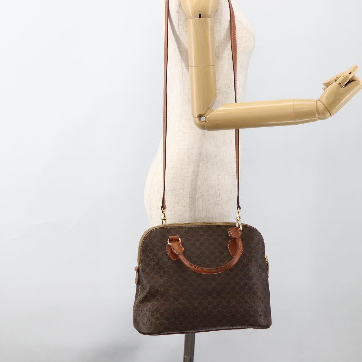 CELINE Macadam Canvas Hand Bag PVC Leather 2way Brown Gold Auth LNZ540