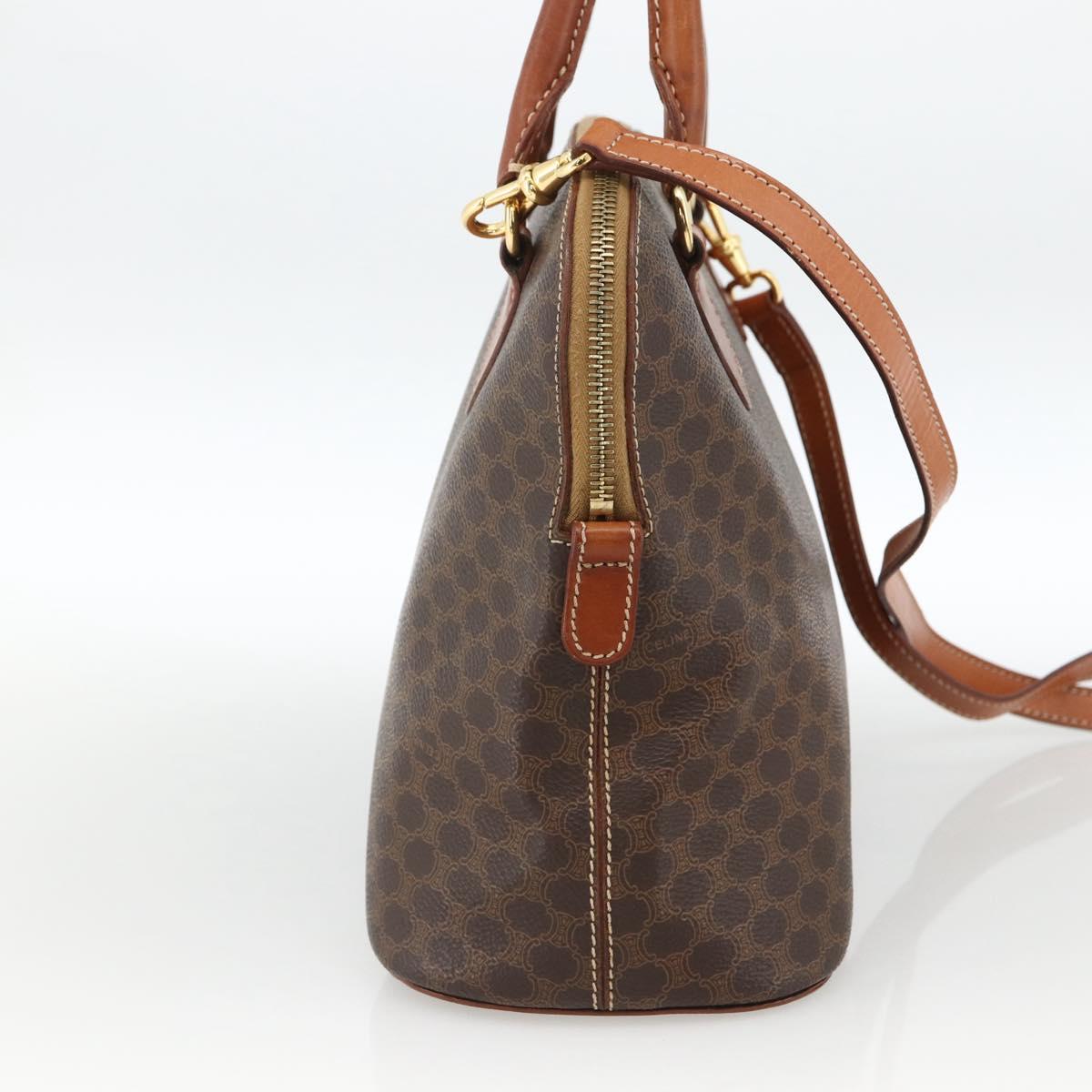 CELINE Macadam Canvas Hand Bag PVC Leather 2way Brown Gold Auth LNZ540