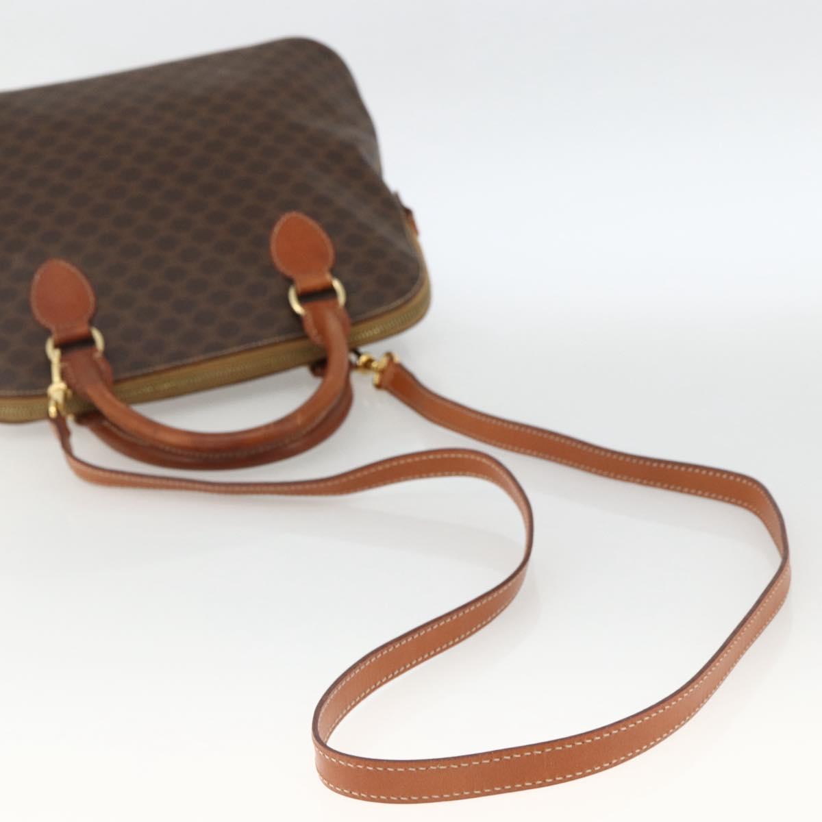 CELINE Macadam Canvas Hand Bag PVC Leather 2way Brown Gold Auth LNZ540