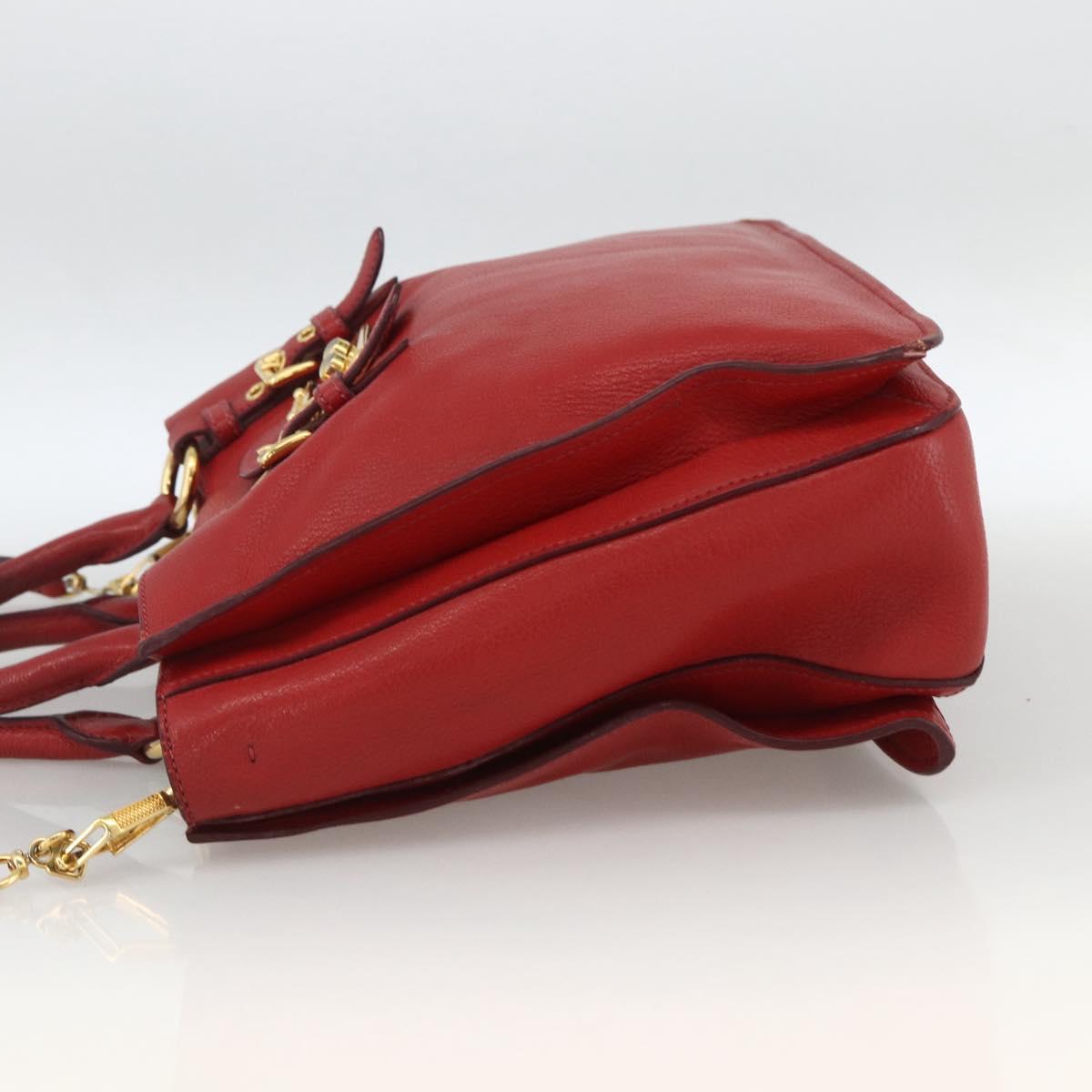 Miu Miu Madras Hand Bag Leather 2way Red Gold Auth LNZ542