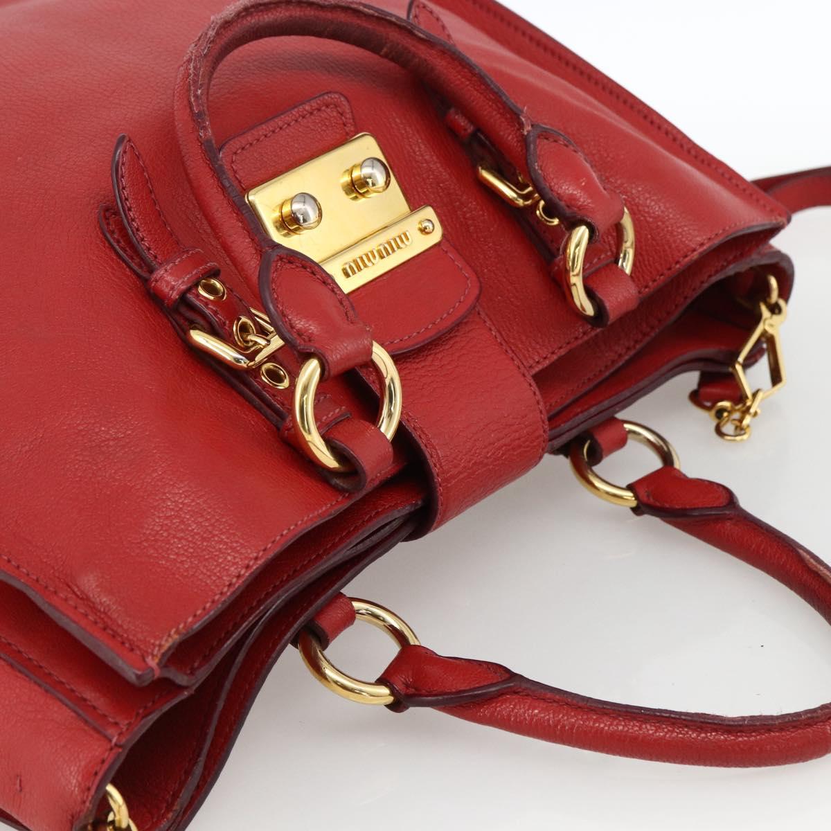 Miu Miu Madras Hand Bag Leather 2way Red Gold Auth LNZ542
