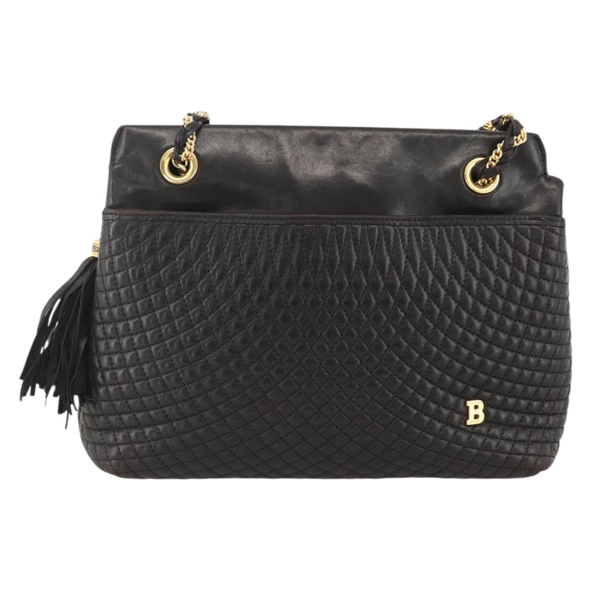 BALLY Chain Shoulder Bag Leather Black Gold Auth LNZ543