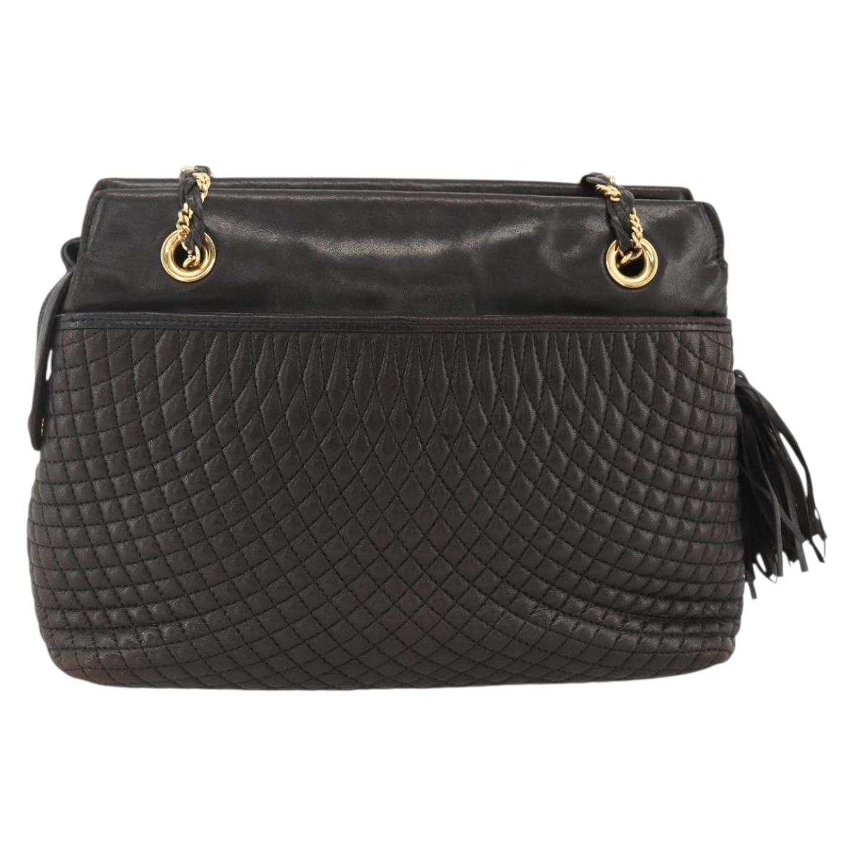 BALLY Chain Shoulder Bag Leather Black Gold Auth LNZ543