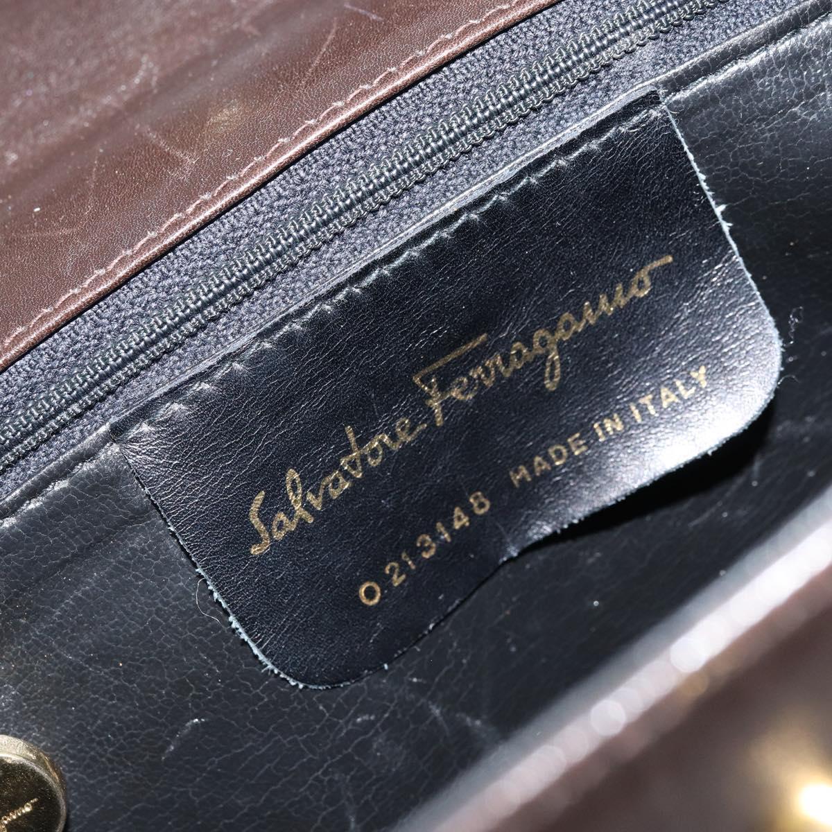 Salvatore Ferragamo Gancini Shoulder Bag Leather Dark Brown Gold Auth LNZ544