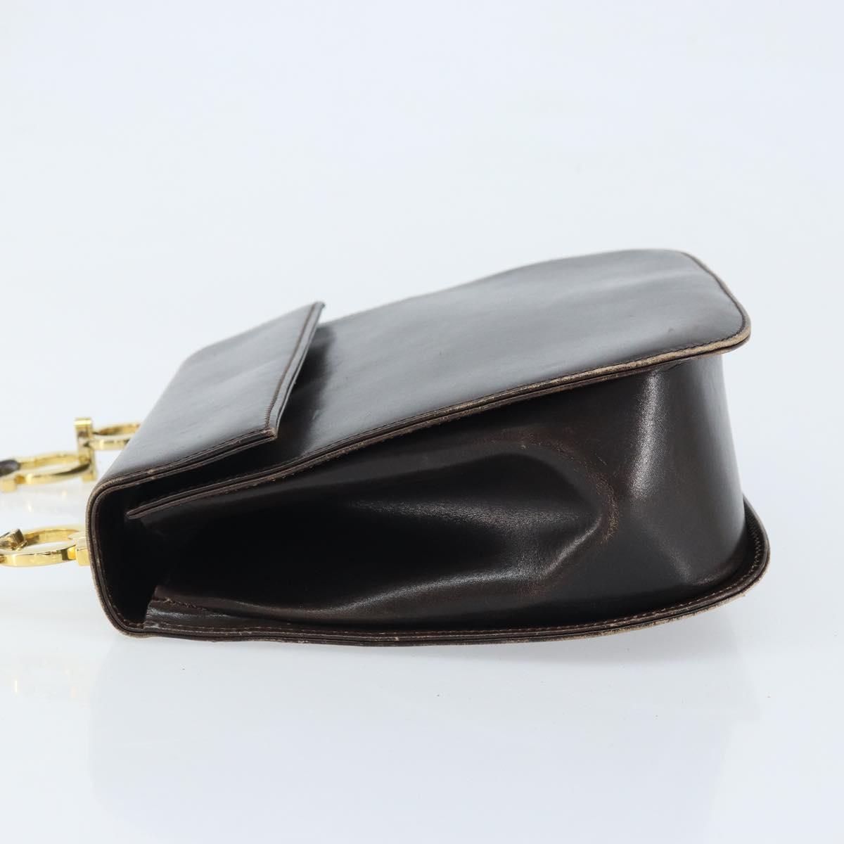 Salvatore Ferragamo Gancini Shoulder Bag Leather Dark Brown Gold Auth LNZ544